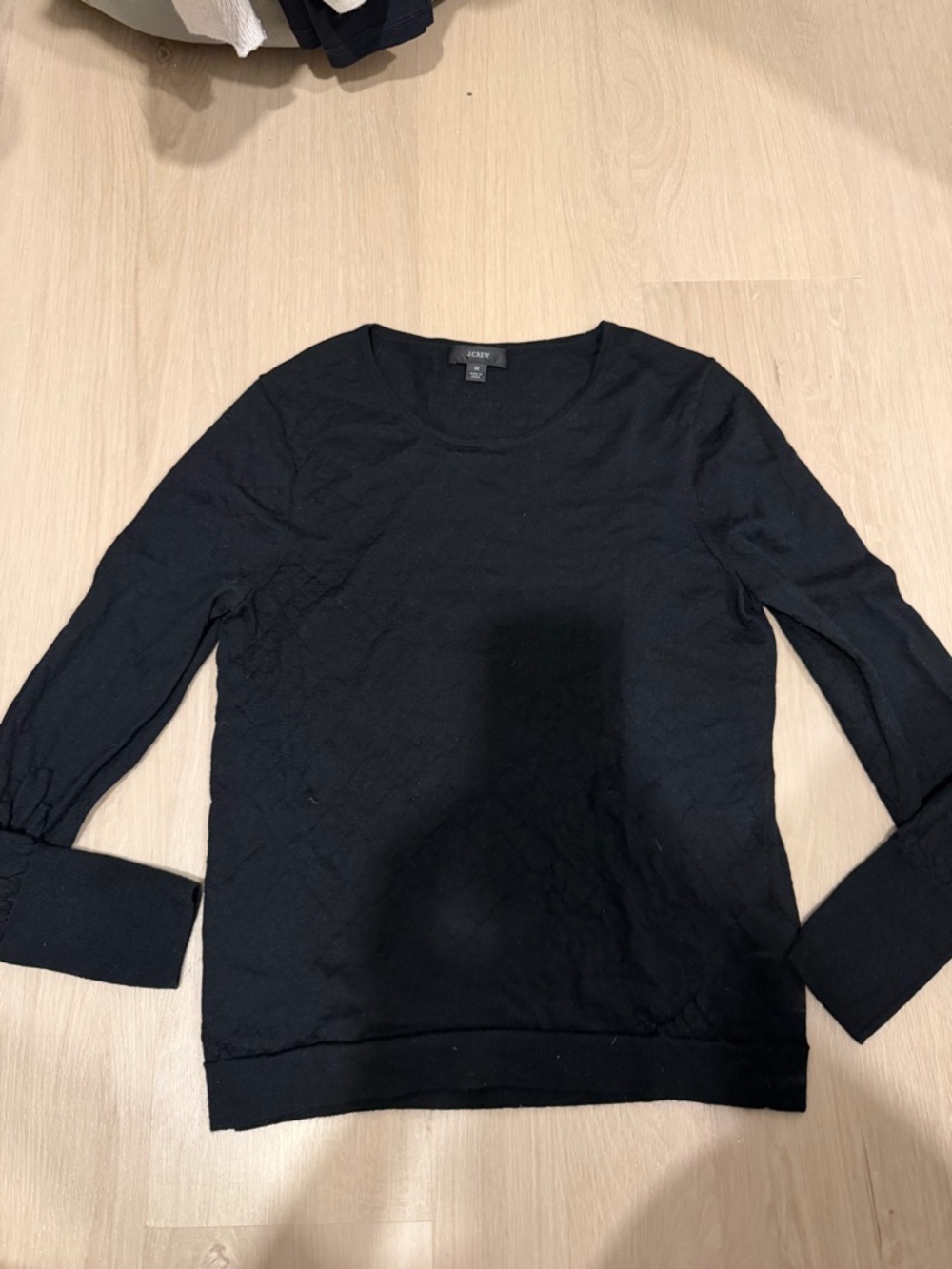 J. Crew Black Crewneck Textured Knit Sweater